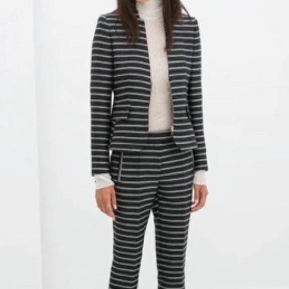 Zara Blue Striped Peplum Pocket Career Blazer Jacket, Large NEW - Picture 14 of 14